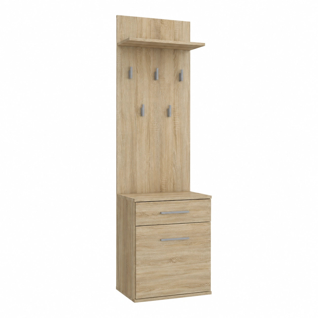 Porte-manteau, avec rangement, avec tiroirs, avec étagères, en chêne, 180 x 50 x 35 cm, pour l’entrée ou le couloir